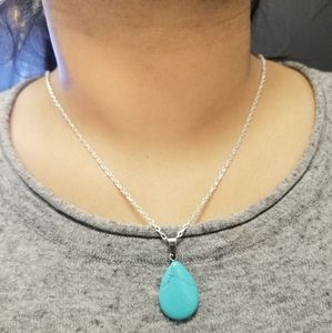 Turquoise Teardrop Pendant Silver Necklace